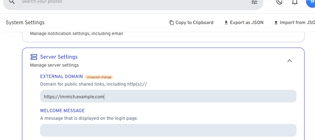 immich public shares domain